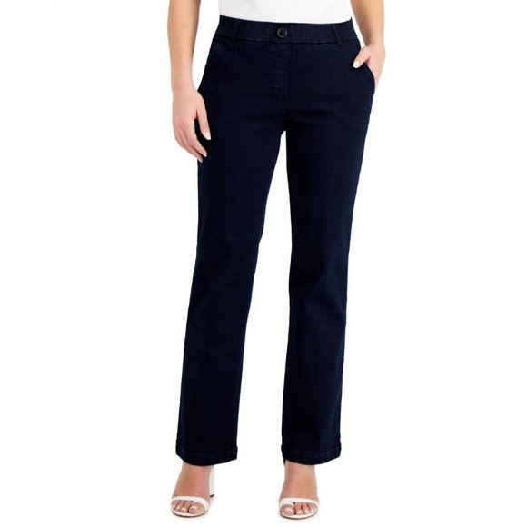 NWT Kasper Women's Faux-Fly Pull-On Wide-Leg Pants 10840981 14 Metro Wash Blue - Picture 1 of 1